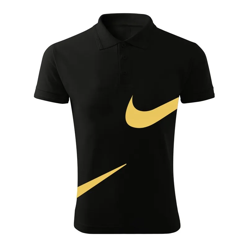 پولوشرت مردانه مشکی طرح Big Nike یقه دکمه دار آستین کوتاه جنس جودون سایز L XL 2XL