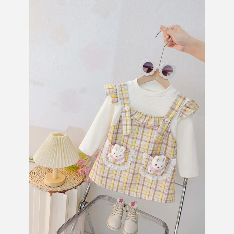 پیراهن دخترانه سارافونی مدل خرگوشی وارداتی مناسب 0 تا 4 سال