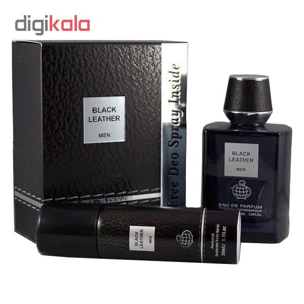 ادو پرفیوم مردانه فراگرنس ورد مدل Black Leather حجم 100 میلی لیتر به همراه اسپری فراگرنس مدل Black Leather حجم 50 میلی لیتر