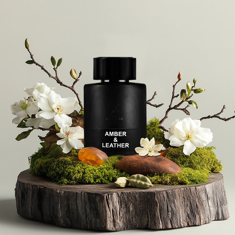 ادو پرفیوم مردانه الحمبرا مدل Amber and Leather با رایحه گرم و تلخ حجم 100 میلی لیتر