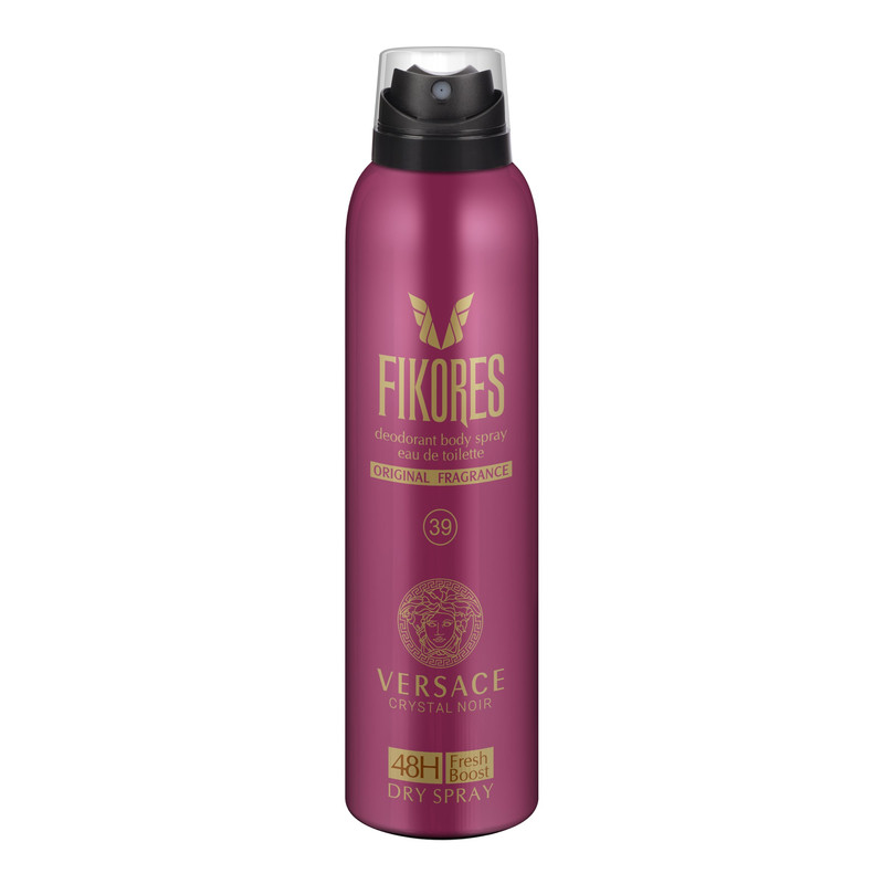 اسپری خوشبو کننده بدن زنانه فیکورس مدل Versace Crystal Noir حجم 200 میلی لیتر