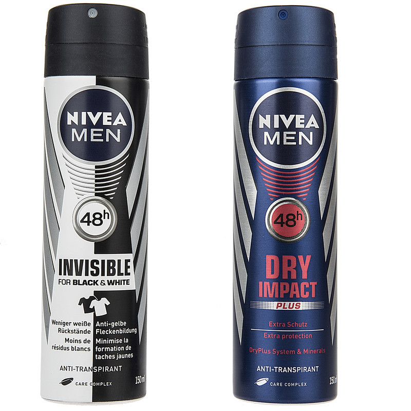 اسپری بدن مردانه نیوآ مدل Invisible Black white و Dry Impact حجم 150 میلی لیتر بسته 2 عددی