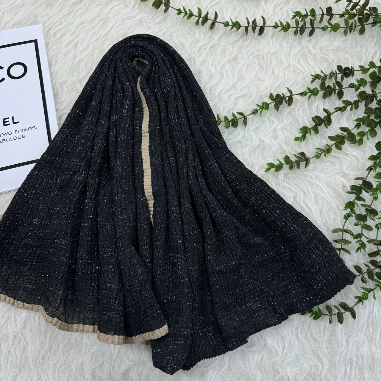 شال نخی دور گان دوزی لمه وارداتی قواره بزرگ 220×85 سانت کد 962