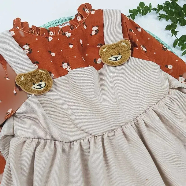 ست بلوز و سارافون دخترانه مخمل کبریتی طرح خرسی