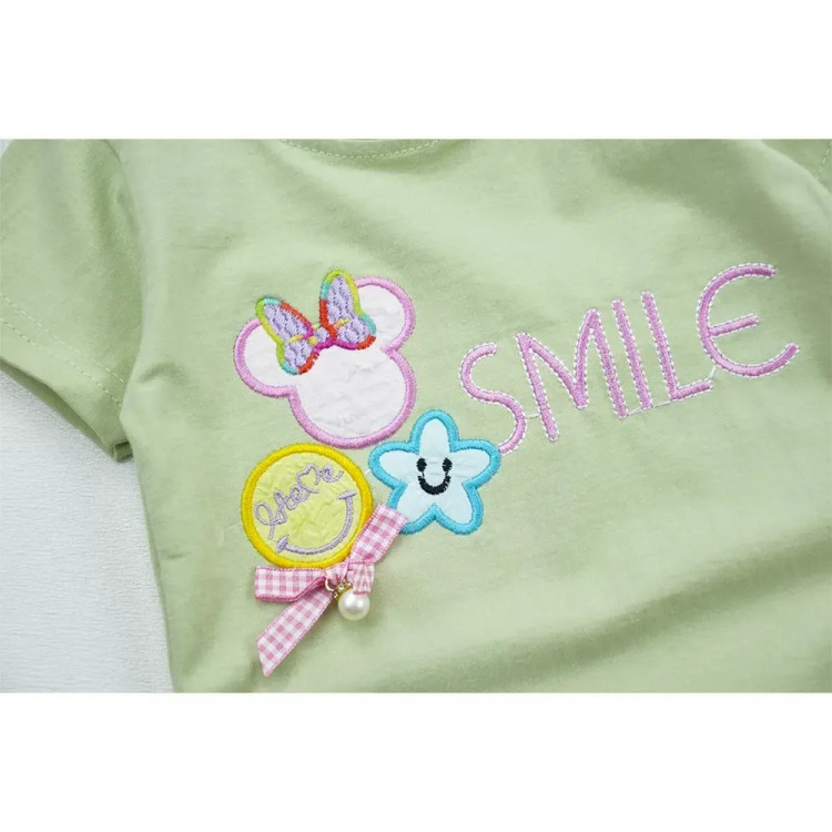 ست تیشرت و شلوارک نوزادی دخترانه طرح میکی SMILE جنس پنبه سوپر