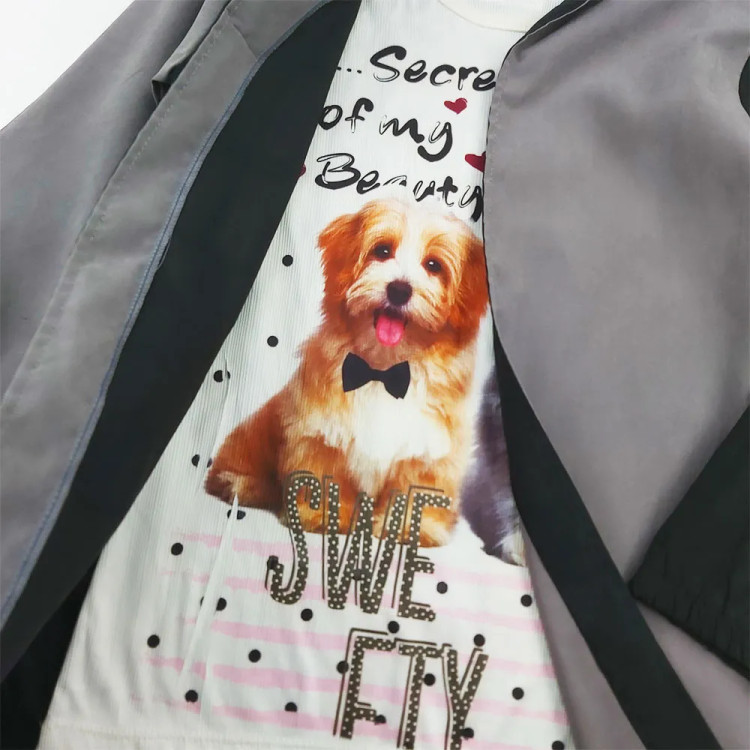 مانتو دخترانه فندی مدل بابوس کلاهدار به همراه تاپ چاپی