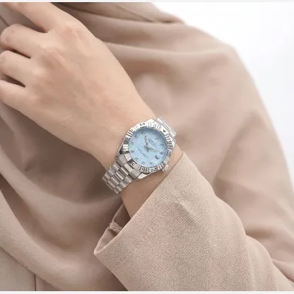 ساعت رولکس دیت جاست استیل صفحه آبی زنانه