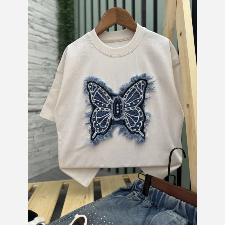 ست تیشرت و شلوارک جین دخترانه سایز 45 تا 65