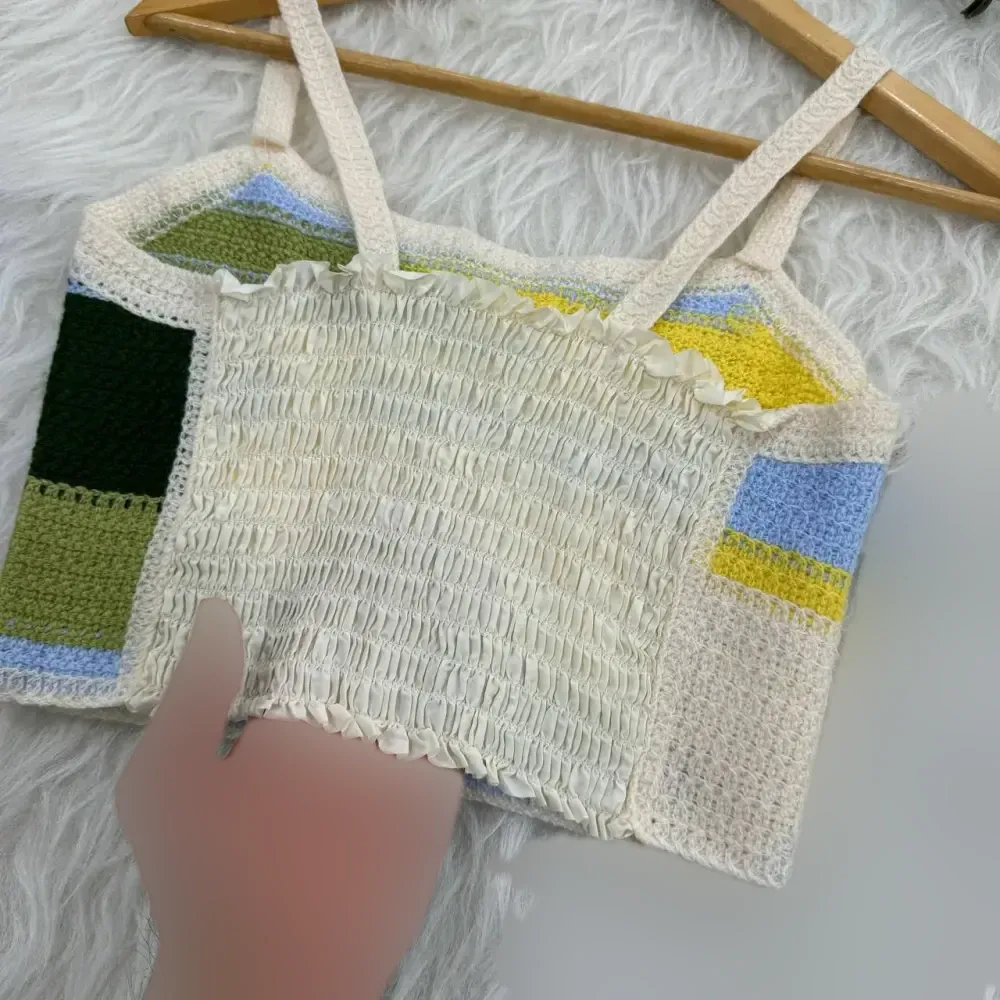 تاپ زنانه قلاب بافی پشت کش فری سایز مناسب تا سایز 42