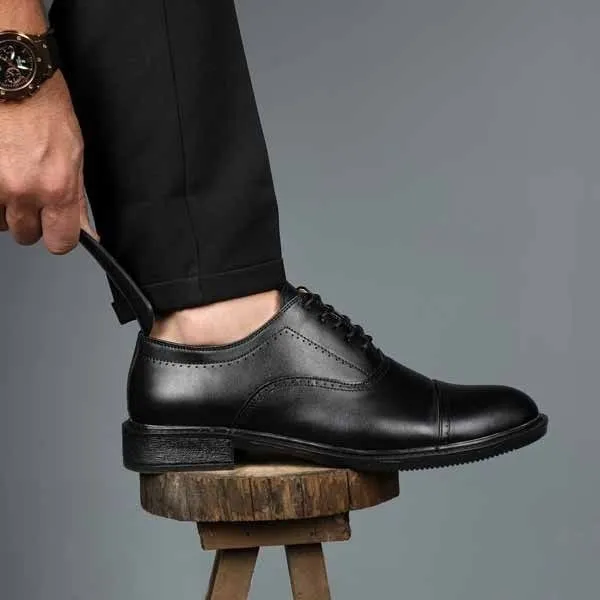 کفش اسپرت مردانه مدل دوتیکه بندی چرم صنعتی مشکی مناسب اداری و رسمی