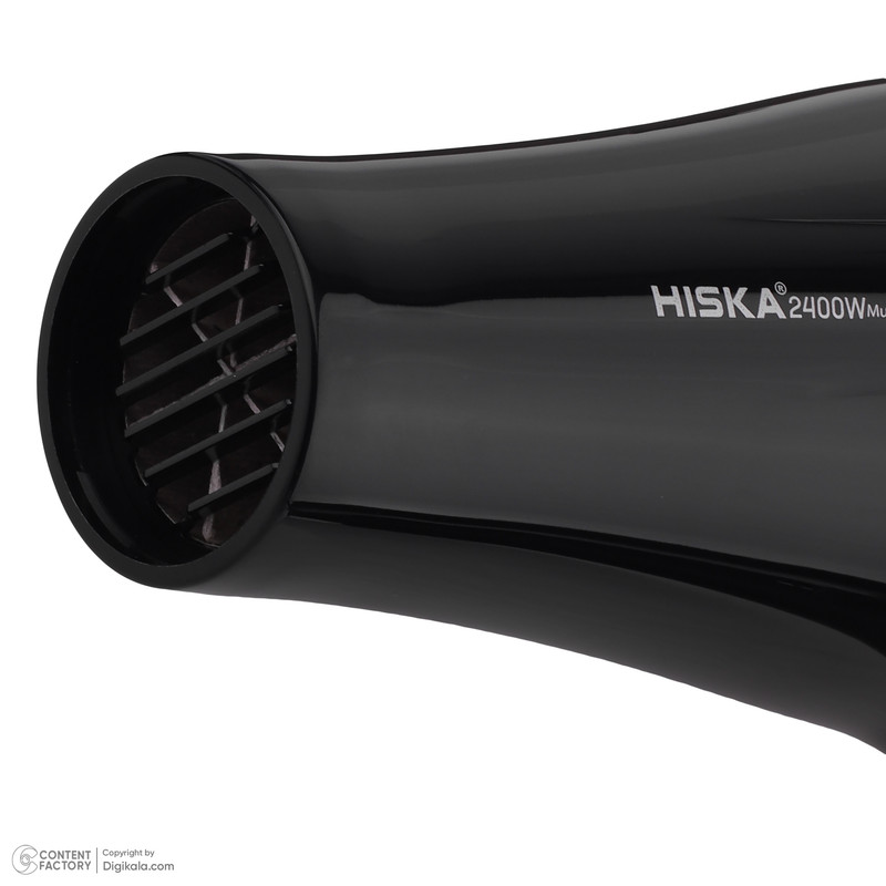 سشوار حرفهای 2400 وات هیسکا مدل H5253، موتور AC، وزن 1100 گرم، المنت سرامیک تورمالین، دارای سری متمرکزکننده باریک، متمرکزکننده پهن با ویژگی فرکنندگی، صافکنندگی، حجمدهندگی، با قابلیت باد سرد