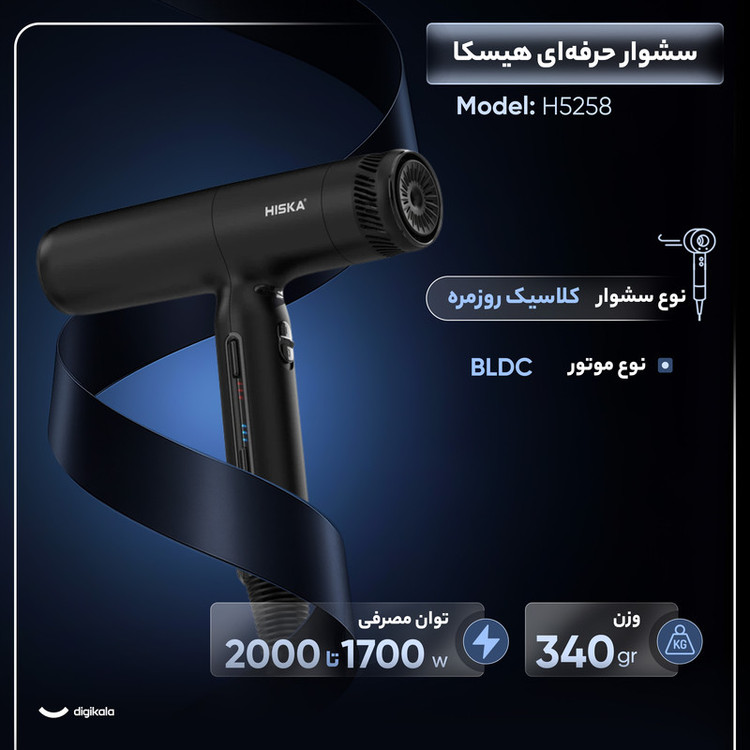 سشوار حرفه ای 2000 وات هیسکا مدل H5258