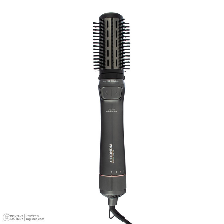 سشوار برسدار چرخشی 240 وات پرنسلی مدل PR312AT، موتور DC، وزن 1430 گرم، دارای سری شانهدار، سری برسدار گرد پهن، سری چرخشی، کیف نگهدارنده، سری دندانهدار با ویژگی فرکنندگی، صافکنندگی، حجمدهندگی
