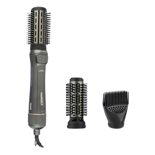 سشوار برسدار چرخشی 240 وات پرنسلی مدل PR312AT، موتور DC، وزن 1430 گرم، دارای سری شانهدار، سری برسدار گرد پهن، سری چرخشی، کیف نگهدارنده، سری دندانهدار با ویژگی فرکنندگی، صافکنندگی، حجمدهندگی