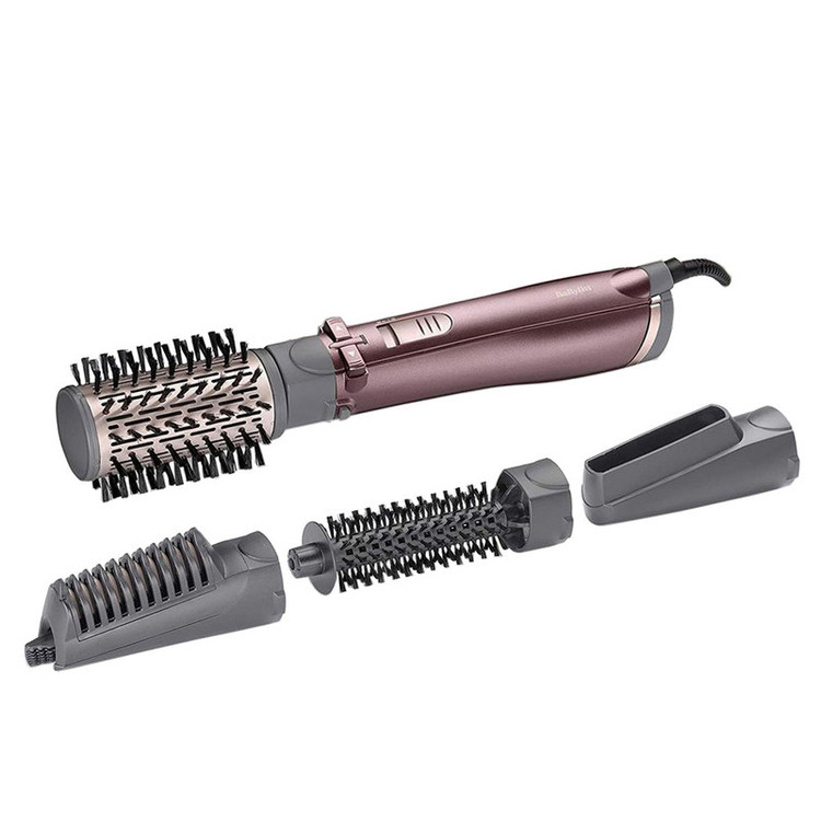 سشوار برسدار چرخشی 1000 وات بابیلیس مدل AS960E، موتور DC، وزن 530 گرم، المنت سرامیک، دارای سری چرخشی با ویژگی فرکنندگی، صافکنندگی، حجمدهندگی، با قابلیت باد سرد