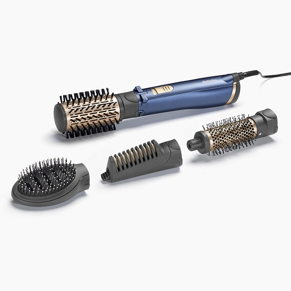 سشوار برسدار چرخشی 1000 وات بابیلیس مدل Style pro 1000، موتور DC، وزن 280 گرم، المنت سرامیک، دارای سری متمرکزکننده باریک با ویژگی صافکنندگی، فرکنندگی، با قابلیت باد سرد، فناوری تولید یون