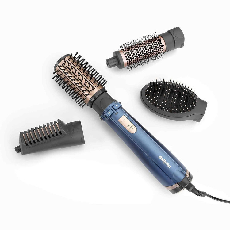 سشوار برسدار چرخشی 1000 وات بابیلیس مدل Style pro 1000، موتور DC، وزن 280 گرم، المنت سرامیک، دارای سری متمرکزکننده باریک با ویژگی صافکنندگی، فرکنندگی، با قابلیت باد سرد، فناوری تولید یون