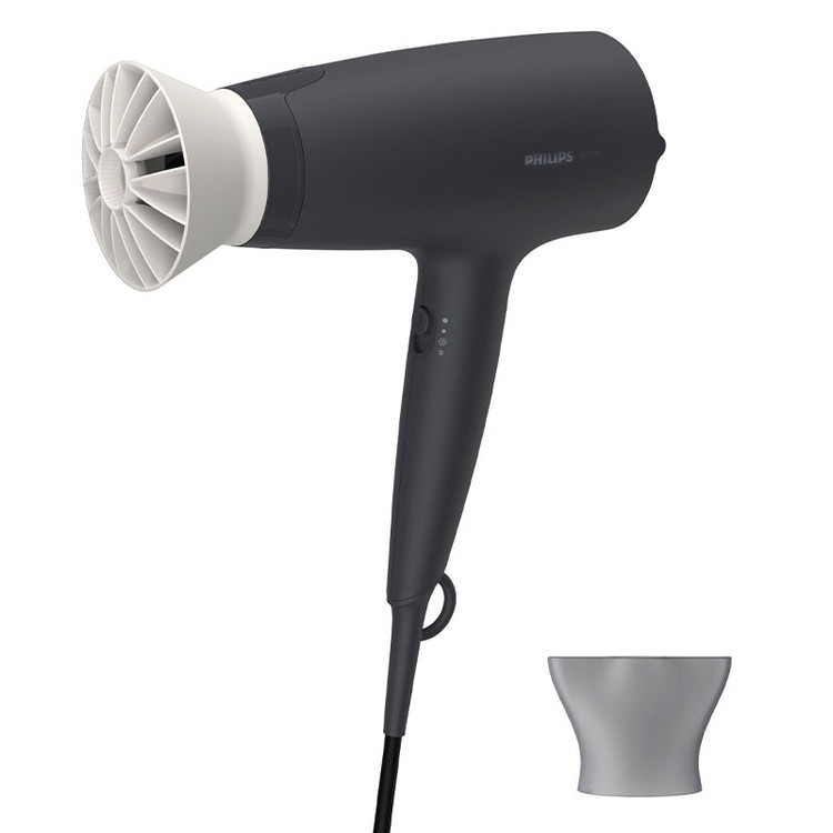 سشوار خانگی 1600 وات فیلیپس مدل BHD302، موتور DC، وزن 280 گرم، دارای سری متمرکزکننده باریک، خشککن ملایم با ویژگی صافکنندگی، با قابلیت باد سرد