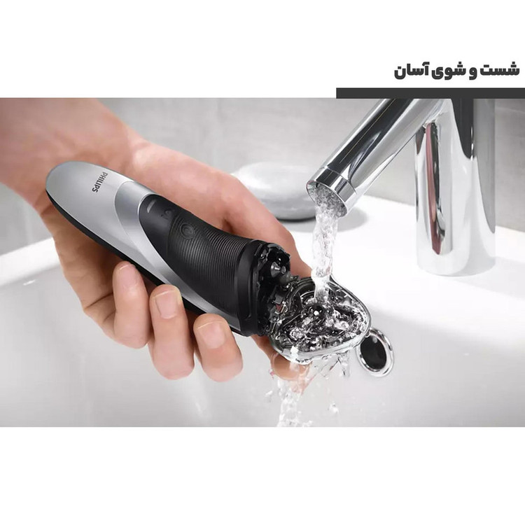 ماشین اصلاح صورت فیلیپس مدل PT860/16 با تیغههای استیل ضدزنگ، طراحی ارگونومیک، قابلیت استفاده خشک و مرطوب، باتری لیتیومیون با شارژ 60 دقیقه و نمایشگر میزان شارژ و سری قابلشستشو