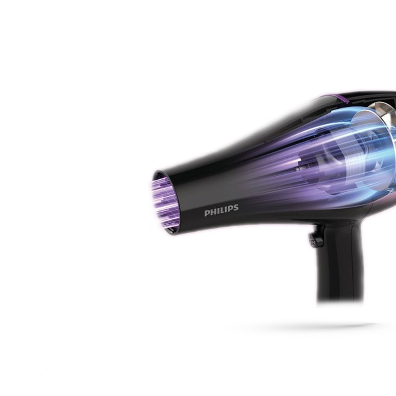 سشوار حرفهای 2200 وات فیلیپس مدل Advanced 2200w، موتور AC، وزن 400 گرم، المنت تیتانیوم، دارای سری دیسپانسر، متمرکزکننده پهن با ویژگی صافکنندگی، حجمدهندگی، با قابلیت فناوری تولید یون