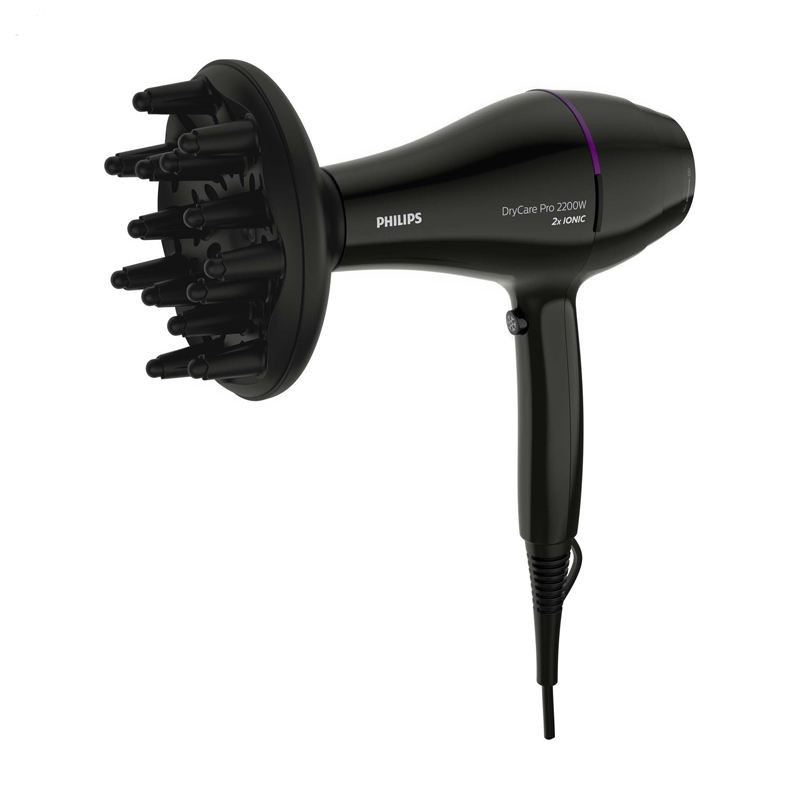 سشوار حرفهای 2200 وات فیلیپس مدل Advanced 2200w، موتور AC، وزن 400 گرم، المنت تیتانیوم، دارای سری دیسپانسر، متمرکزکننده پهن با ویژگی صافکنندگی، حجمدهندگی، با قابلیت فناوری تولید یون