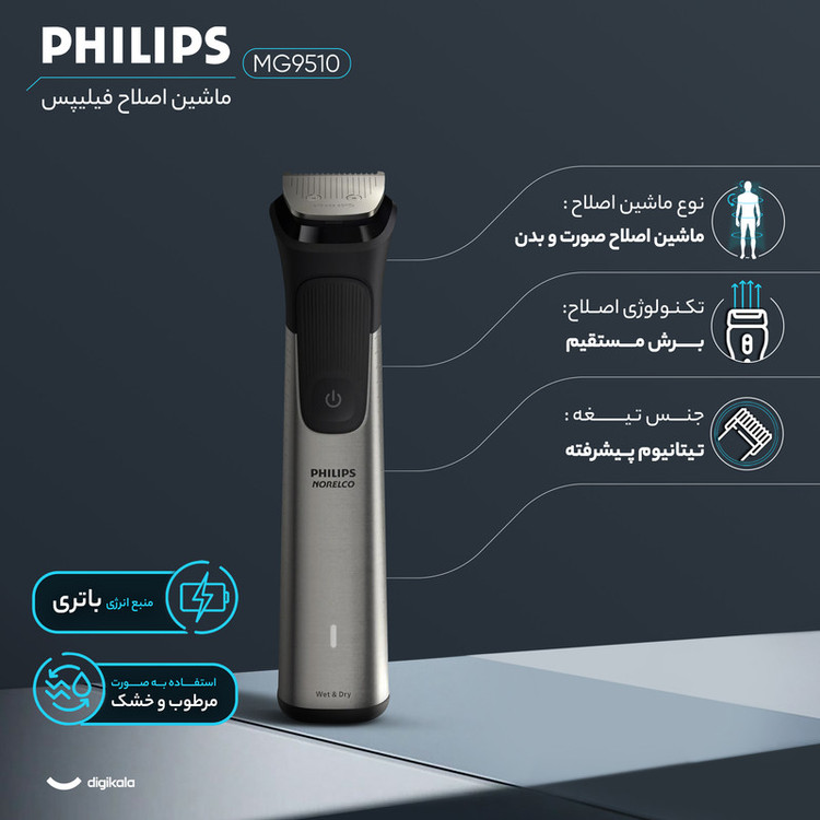ست ماشین اصلاح موی صورت و بدن فیلیپس مدل MG9510 به همراه ماشین اصلاح وان بلید