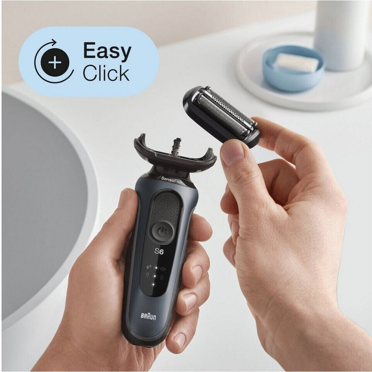 ماشین اصلاح موی صورت شارژی براون سری 6 مدل 61N1000s با فناوری AutoSense، سری SensoFlex و تیغههای SensoFoil، ضدآب و قابل استفاده خشک و مرطوب، شارژ سریع 5 دقیقهای و نمایشگر LED