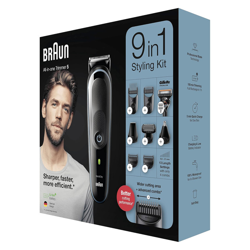 ست ماشین اصلاح موی صورت و بدن شارژی براون مدل MGK 5280، اصلاح به صورت خط زن و صفر زن، منبع انرژی با برق، تکنولوژی اصلاح به صورت برش مستقیم، مدت زمان شارژ 100 دقیقه و مدت زمان استفاده پس از شارژ 100 دقیقه، سری قابل شستوشو، به همراه برس تمیزکننده