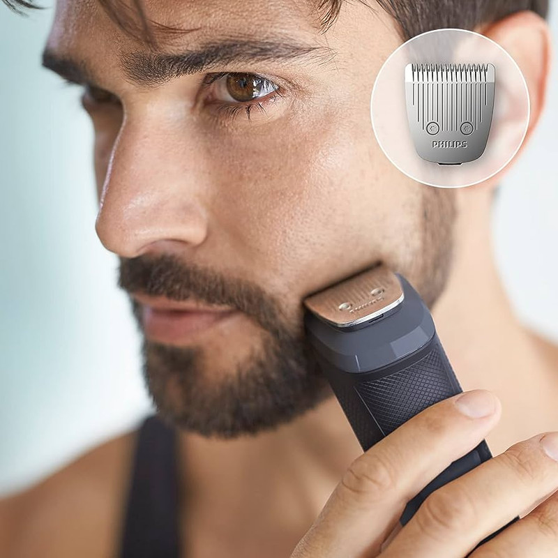 ماشین اصلاح موی سر و صورت فیلیپس مدل 5000 بههمراه موزن بینی pro، اصلاح به صورت حجمزن، ضد آب، منبع انرژی باتری قابل شارژ، تکنولوژی اصلاح به صورت برش مستقیم، مدت زمان شارژ سریع 5 دقیقه و مدت زمان استفاده پس از شارژ 80 دقیقه، بههمراه شارژر، کیف نگهداری