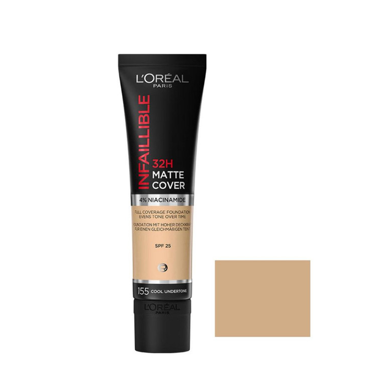 کرم پودر مایع Spf 25 لورآل مدل Matte Cover 32H شماره 155 مناسب برای انواع پوست حجم 30 میلی لیتر