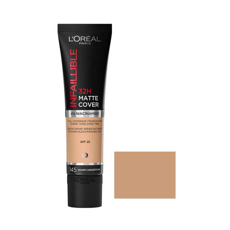 کرم پودر مایع Spf 25 لورآل مدل Matte Cover 32H شماره 145 مناسب برای انواع پوست حجم 30 میلی لیتر