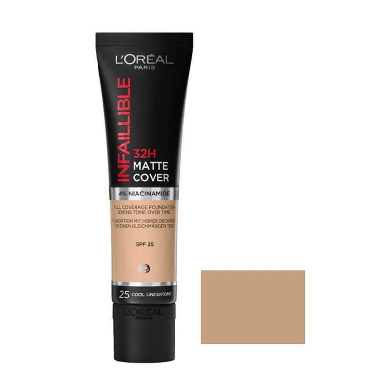 کرم پودر مایع Spf 25 لورآل مدل Matte Cover 32H شماره 25 مناسب برای انواع پوست حجم 30 میلی لیتر
