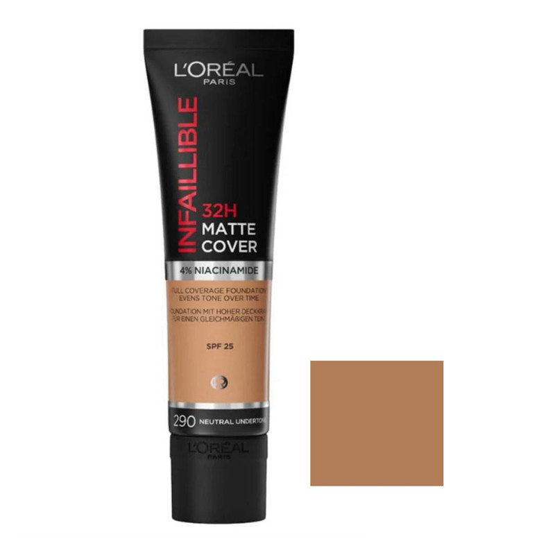 کرم پودر مایع Spf 25 لورآل مدل Matte Cover 32H شماره 290 مناسب برای انواع پوست حجم 30 میلی لیتر