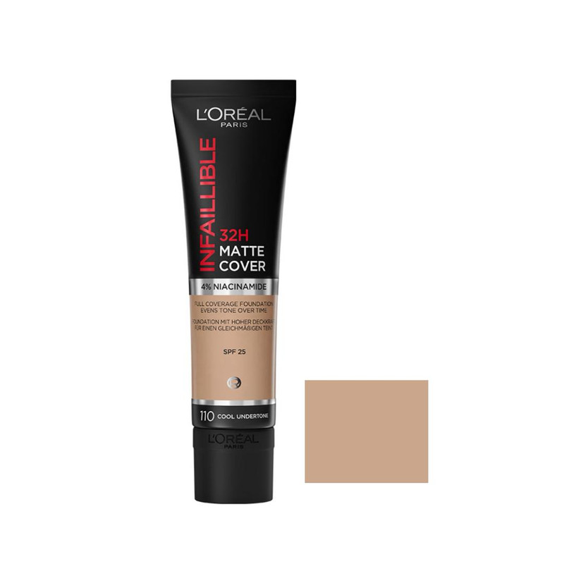 کرم پودر مایع Spf 25 لورآل مدل Matte Cover 32H شماره 110 مناسب برای انواع پوست حجم 30 میلی لیتر