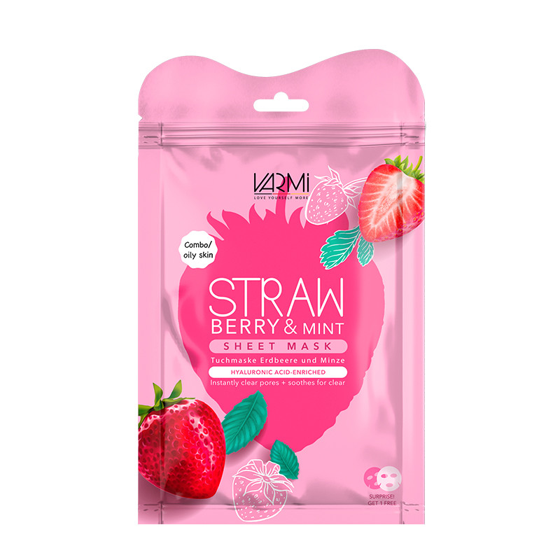 ماسک صورت آبرسان و مغذی وارمی مدل توت فرنگی و نعناع مناسب پوست چرب و مختلط بسته 2 عددی حجم 25 میلیلیتر کاهش دهنده چربی و لطافتبخش با ویتامینهای C، B1 و B12