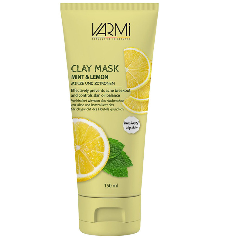 ماسک صورت خاک رسی وارمی مدل نعناع و لیمو حجم 150 میلیلیتر بدون پارابن، تنظیمکننده چربی پوست، کوچککننده منافذ باز، آبرسان و تسکیندهنده التهاب پوست چرب و مستعد جوش