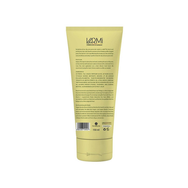 ماسک صورت خاک رسی وارمی مدل نعناع و لیمو حجم 150 میلیلیتر بدون پارابن، تنظیمکننده چربی پوست، کوچککننده منافذ باز، آبرسان و تسکیندهنده التهاب پوست چرب و مستعد جوش