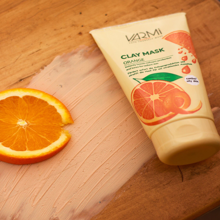 ماسک صورت خاک رسی پرتقال وارمی مدل Clay Mask حجم 150 میلیلیتر ضد جوش و آکنه، سمزدای عمقی، حاوی کپسول ویتامین C، روشنکننده و سفتکننده پوست، مناسب پوست چرب و مختلط