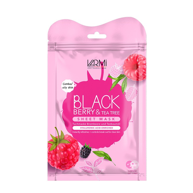 ماسک صورت آبرسان و کاهشدهنده چربی وارمی مدل تمشک و روغن درخت چای مناسب پوست چرب و مختلط بسته 2 عددی حجم 25 میلیلیتر حاوی ویتامین B1 و B12 و عصاره طبیعی
