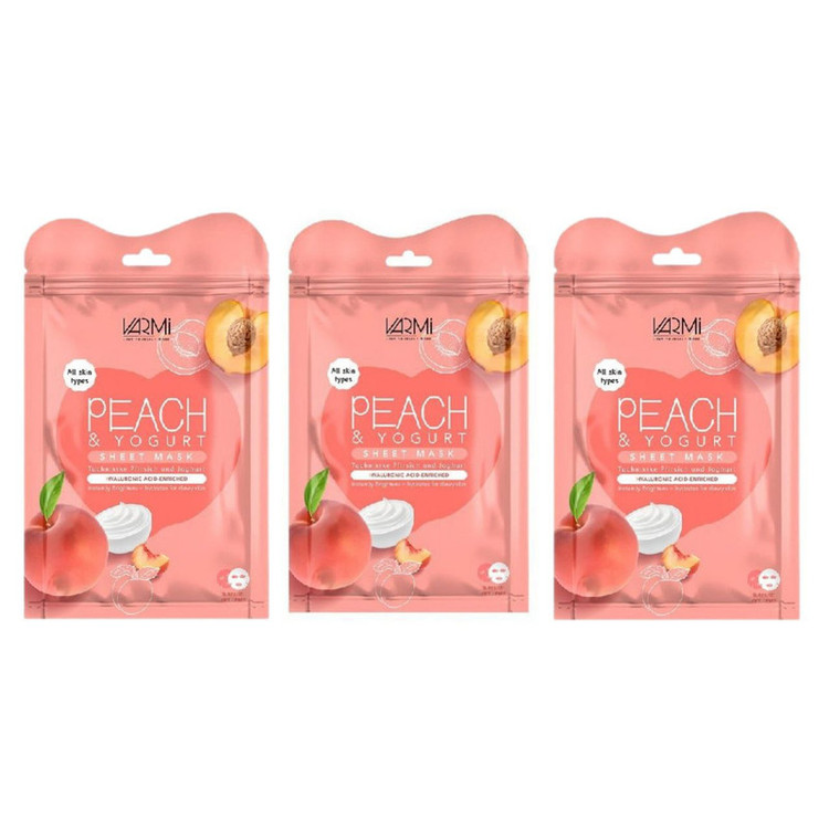 ماسک صورت وارمی مدل هلو و ماست مناسب انواع پوست حجم 45 میلی لیتر بسته 3 عددی