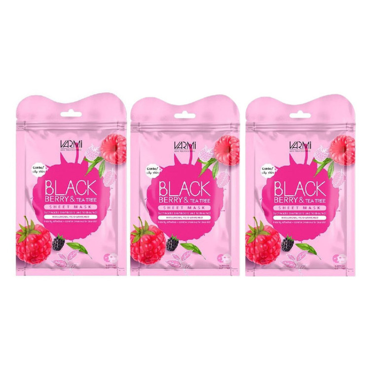 ماسک دبل شیت وارمی مدل تمشک و روغن درخت چای مناسب انواع پوست حجم 45 میلی لیتر بسته بندی 3 عددی
