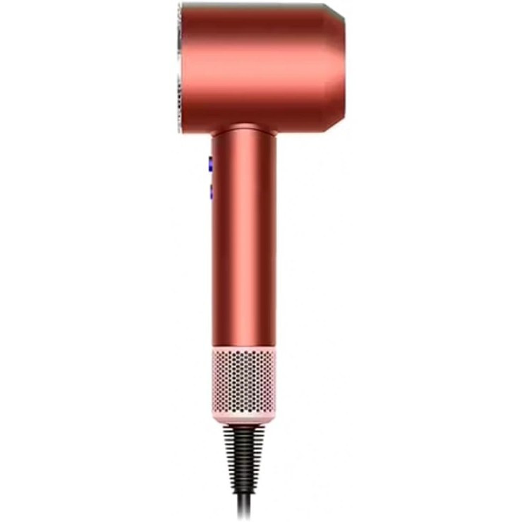 سشوار خانگی 220 وات دایسون مدل Supersonic nural HD16، موتور AC، وزن 2140 گرم، دارای سری متمرکزکننده باریک، متمرکزکننده پهن، سری برسدار گرد پهن، سری چرخشی، سری شانهدار، کیف نگهدارنده با ویژگی صافکنندگی، با قابلیت عملکرد توربو