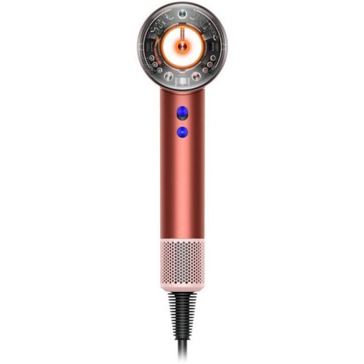 سشوار خانگی 220 وات دایسون مدل Supersonic nural HD16، موتور AC، وزن 2140 گرم، دارای سری متمرکزکننده باریک، متمرکزکننده پهن، سری برسدار گرد پهن، سری چرخشی، سری شانهدار، کیف نگهدارنده با ویژگی صافکنندگی، با قابلیت عملکرد توربو