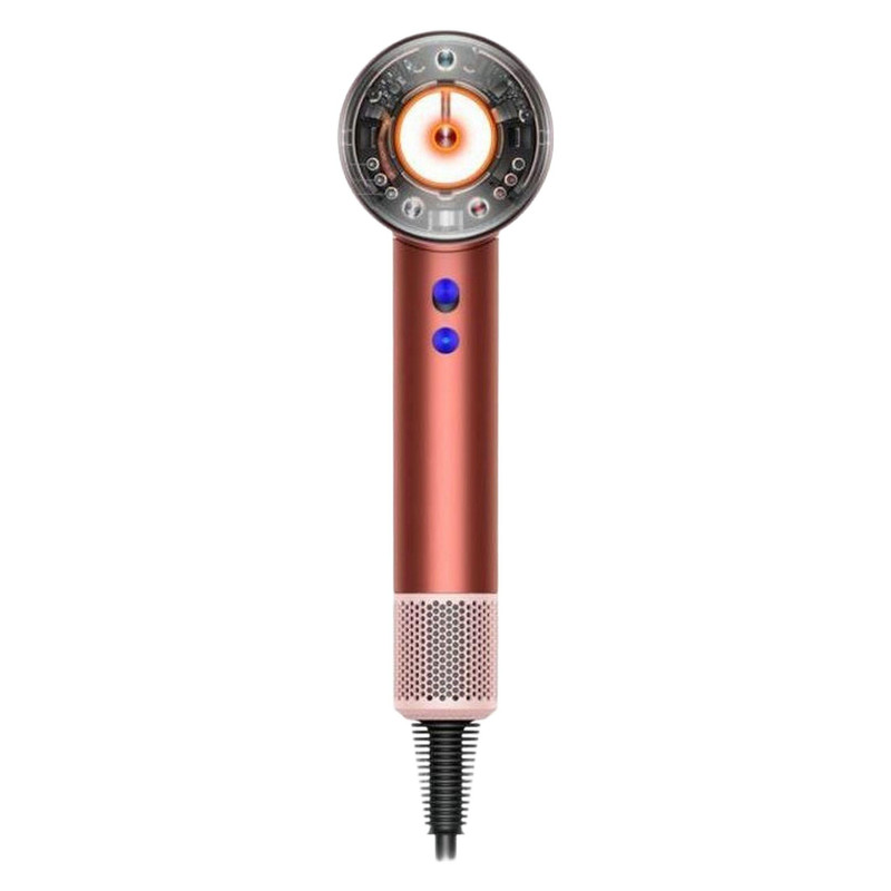 سشوار خانگی 220 وات دایسون مدل Supersonic nural HD16، موتور AC، وزن 2140 گرم، دارای سری متمرکزکننده باریک، متمرکزکننده پهن، سری برسدار گرد پهن، سری چرخشی، سری شانهدار، کیف نگهدارنده با ویژگی صافکنندگی، با قابلیت عملکرد توربو