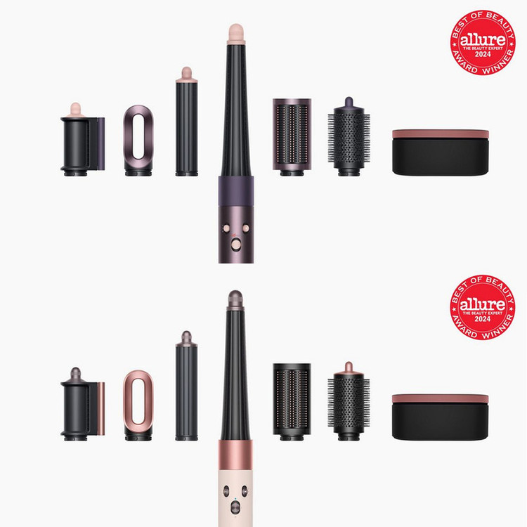 سشوار برسدار حالتدهنده 1300 وات دایسون مدل Airwrap id HS08 Straight+Wavy، موتور BLDC، وزن 630 گرم، دارای سری شانهدار، سری برسدار گرد پهن، کیف نگهدارنده، خشککن ملایم، متمرکزکننده باریک، متمرکزکننده پهن با ویژگی فرکنندگی، صافکنندگی، حجمدهندگی