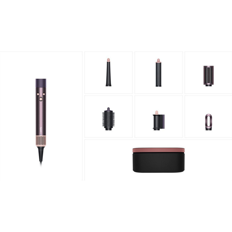 سشوار برسدار حالتدهنده 1300 وات دایسون مدل Airwrap id HS08، موتور AC، وزن 650 گرم، دارای سری شانهدار، سری برسدار گرد پهن، خشککن ملایم با ویژگی فرکنندگی، صافکنندگی، حجمدهندگی، با قابلیت فناوری تولید یون