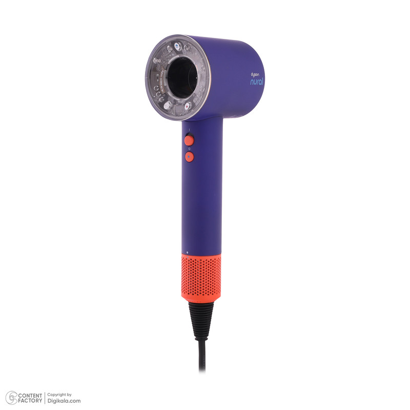 سشوار خانگی 220 وات دایسون مدل Supersonic hd16، موتور AC، وزن 2140 گرم، دارای سری برسدار گرد پهن، سری چرخشی، متمرکزکننده باریک، متمرکزکننده پهن، سری شانهدار با ویژگی صافکنندگی، با قابلیت باد سرد