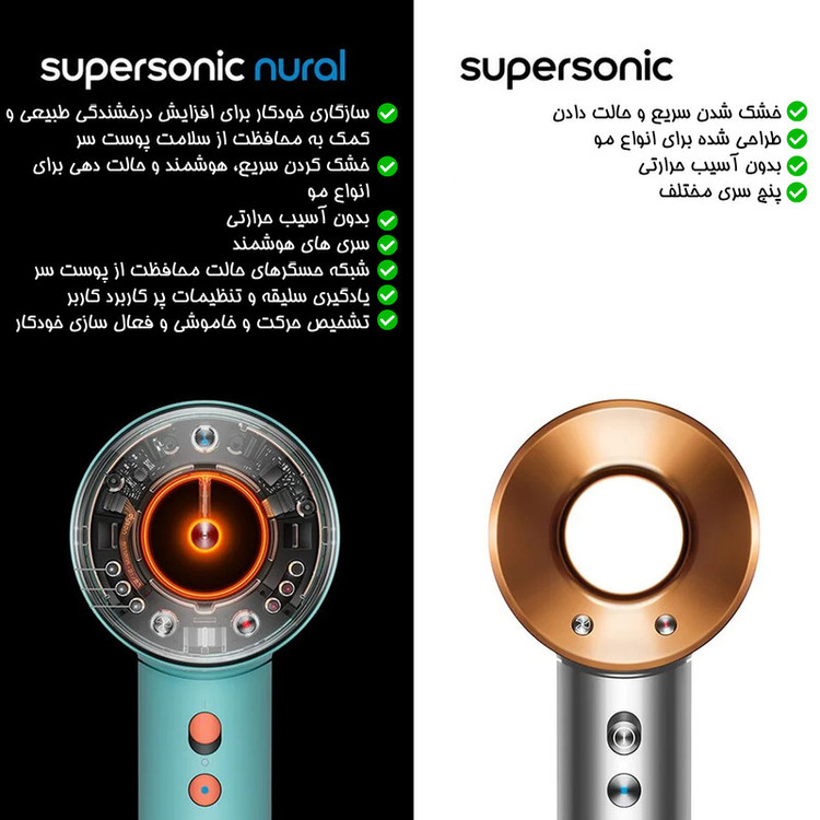 سشوار نیمه حرفه ای 1600 وات دایسون مدل Supersonic nural