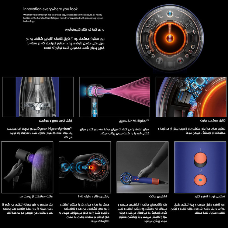 سشوار نیمه حرفه ای 1600 وات دایسون مدل Supersonic nural