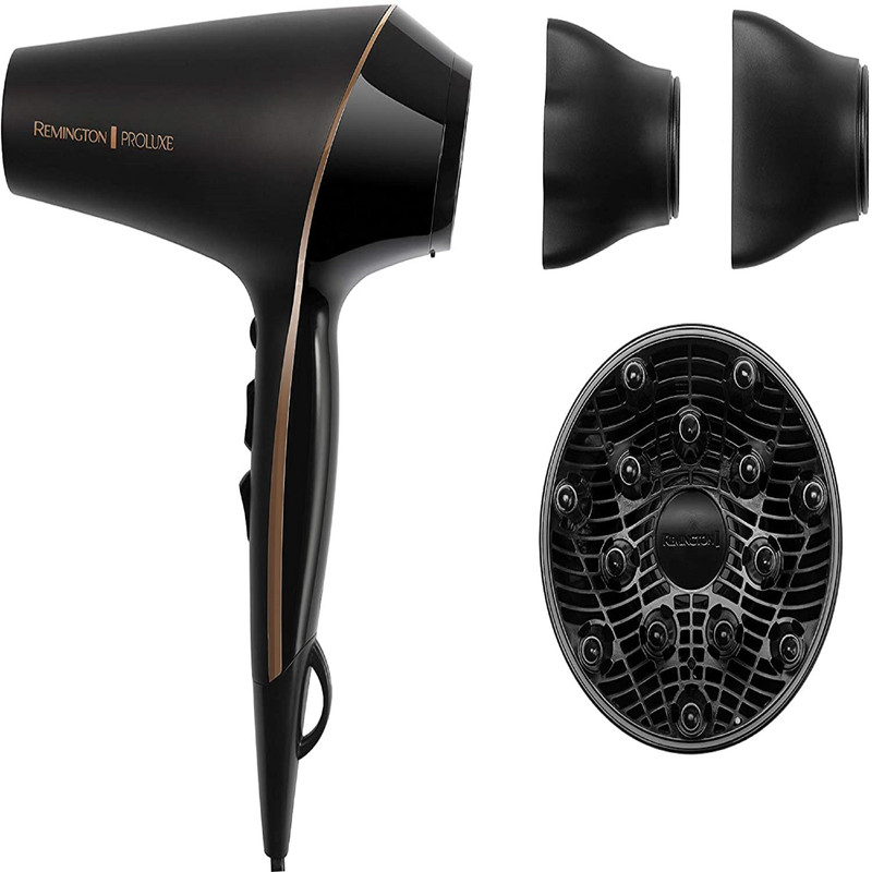 سشوار حرفهای 2400 وات رمینگتون مدل AC9140B Proluxe، موتور AC، وزن 300 گرم، دارای سری متمرکزکننده با ویژگی صافکنندگی، با قابلیت باد سرد، عملکرد توربو، فناوری تولید یون